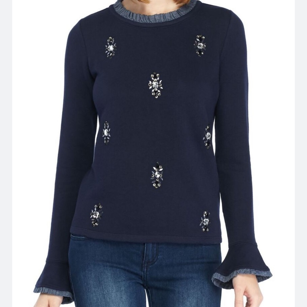Crown and Ivy Jeweled Navy Sweater